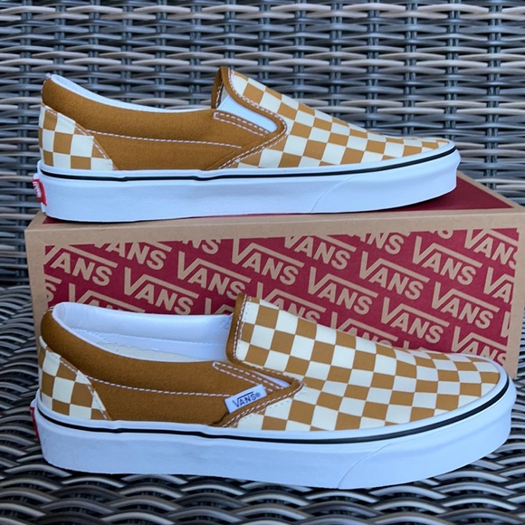 Vans Classic Slip-On Checkerboard Goldenbrown/True White MENS - Picture 2 of 16